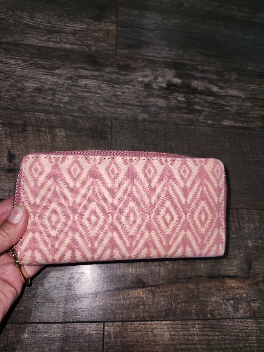 Pink Geometric Zip Wallet - Women's Wallet